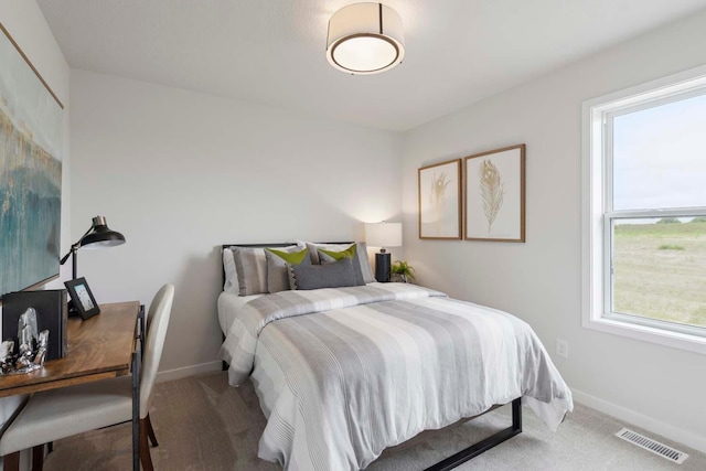 bedroom featuring carpet, visible vents, and baseboards