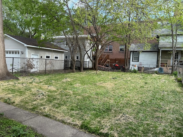 view of yard featuring a garage
