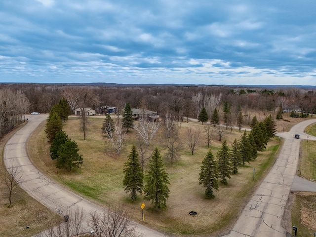 bird's eye view featuring a view of trees