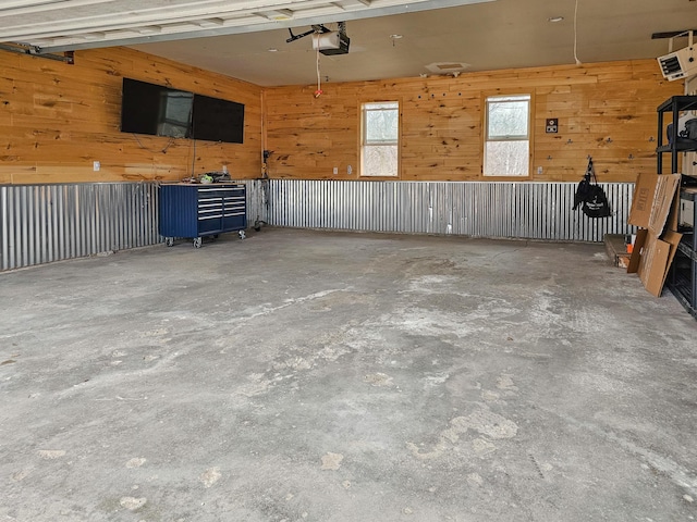 garage with wood walls