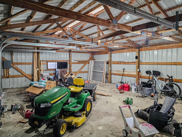 garage with metal wall