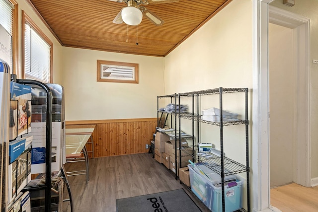 storage area with ceiling fan
