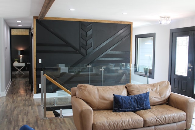 living room featuring wood finished floors and recessed lighting