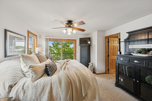 11847 Gulden Ave NW, Maple Lake, MN 55358 - bedroom with light colored carpet, access to exterior, and a ceiling fan