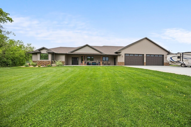1116 County Road 46, Clearwater, MN 55320 - view of front of home featuring a garage, concrete driveway, a front lawn, a shingled roof, and a porch