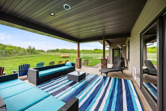1116 County Road 46, Clearwater, MN 55320 - view of patio with an outdoor living space, a view of countryside, and a wooden deck