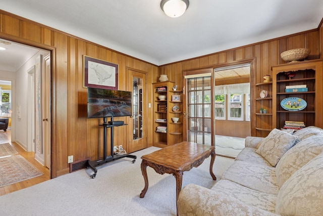 1804 Pinehurst Ave, Saint Paul, MN 55116 - living area with wood walls, ornamental molding, and light wood finished floors