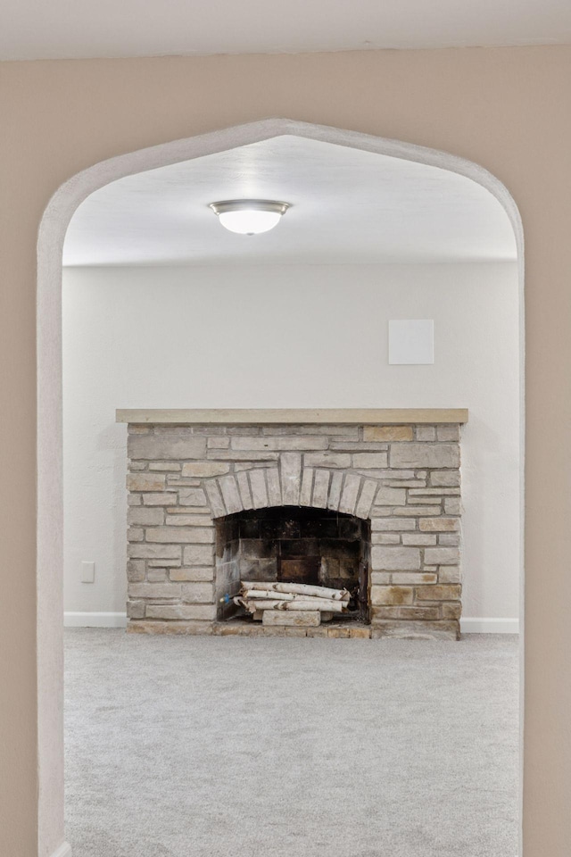 1804 Pinehurst Ave, Saint Paul, MN 55116 - detailed view of a fireplace, carpet floors, and arched walkways