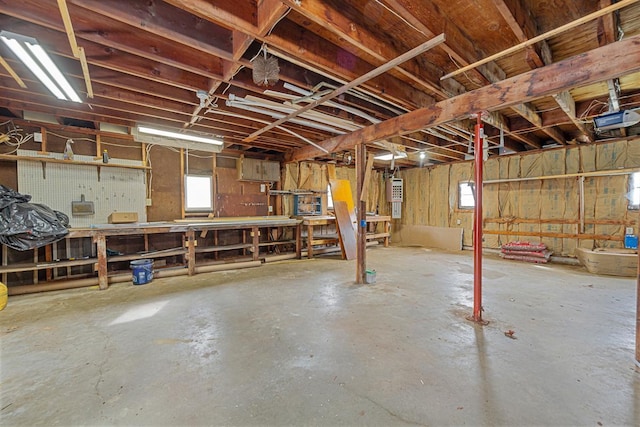 basement with a workshop area