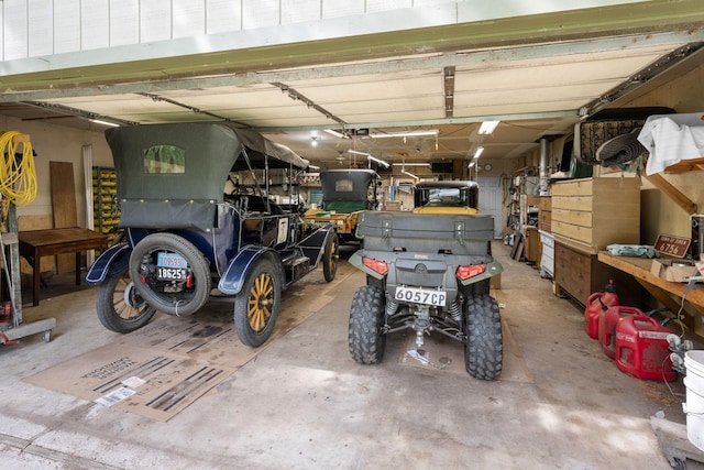 garage with a workshop area