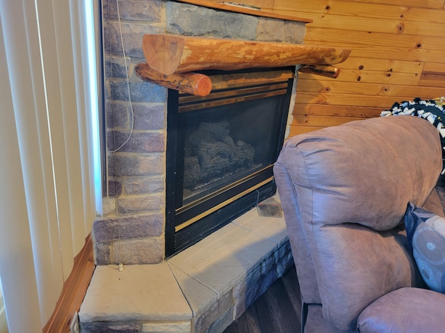 interior details with a fireplace