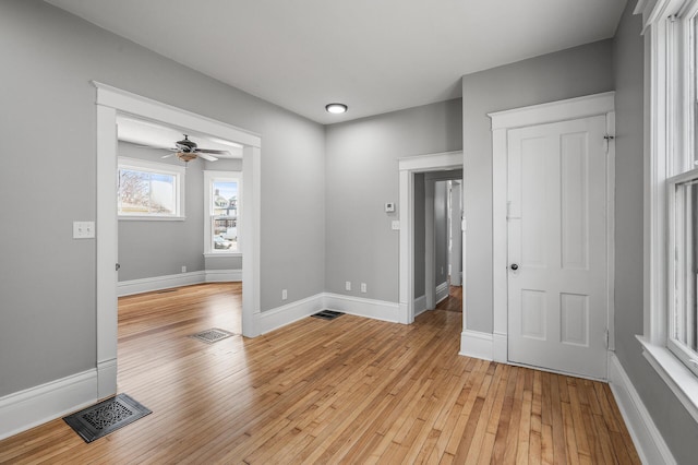 1527 Minnehaha Ave W, Saint Paul, MN 55104 - empty room with light wood finished floors, visible vents, and ceiling fan
