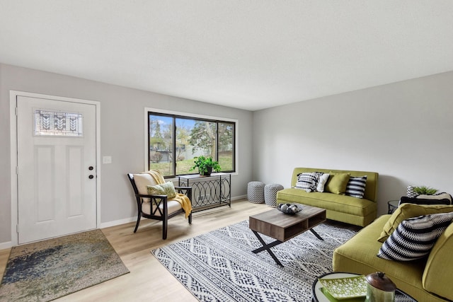living area with baseboards and light wood-style floors