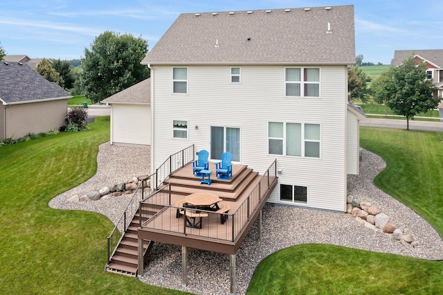 4584 Merganser Dr, Minnetrista, MN 55375 - back of house with a lawn, roof with shingles, and a wooden deck