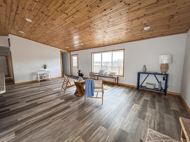 41634 Long Lake Rd, Ottertail, MN 56571 - sitting room with wood ceiling, wood finished floors, baseboards, and lofted ceiling