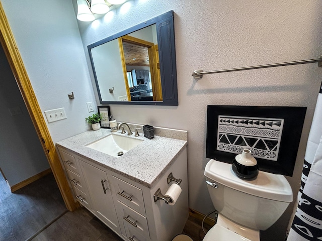 41634 Long Lake Rd, Ottertail, MN 56571 - bathroom featuring vanity, toilet, and wood finished floors