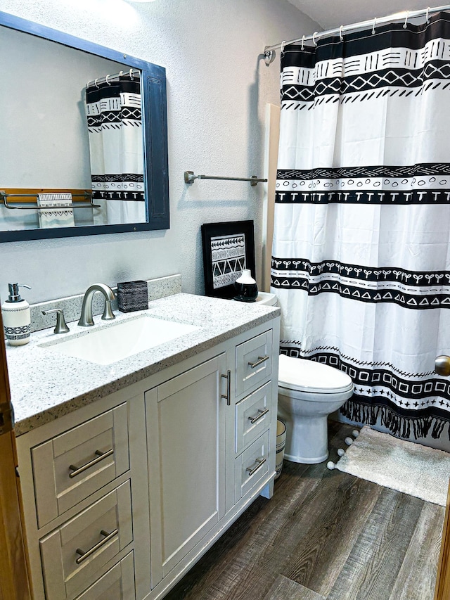 41634 Long Lake Rd, Ottertail, MN 56571 - full bath with wood finished floors, vanity, toilet, and a shower with curtain