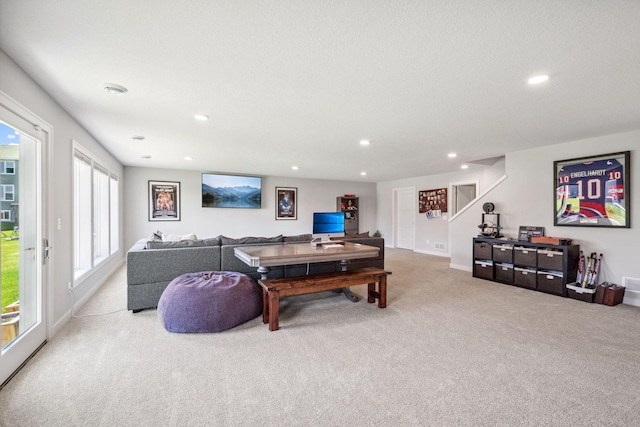 10683 40th St N, Lake Elmo, MN 55042 - living room featuring carpet, recessed lighting, and baseboards