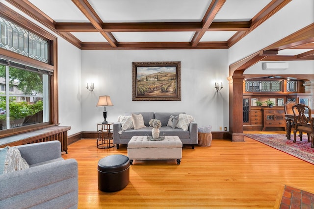 904 Lincoln Ave, Saint Paul, MN 55105 - living room with beam ceiling, coffered ceiling, and wood finished floors