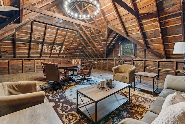 904 Lincoln Ave, Saint Paul, MN 55105 - sitting room with wooden walls, a chandelier, and wood ceiling