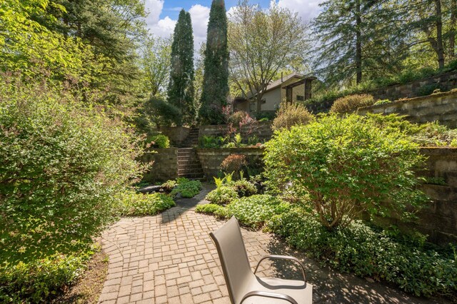 view of patio featuring stairs
