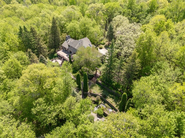 view of subject property with a forest