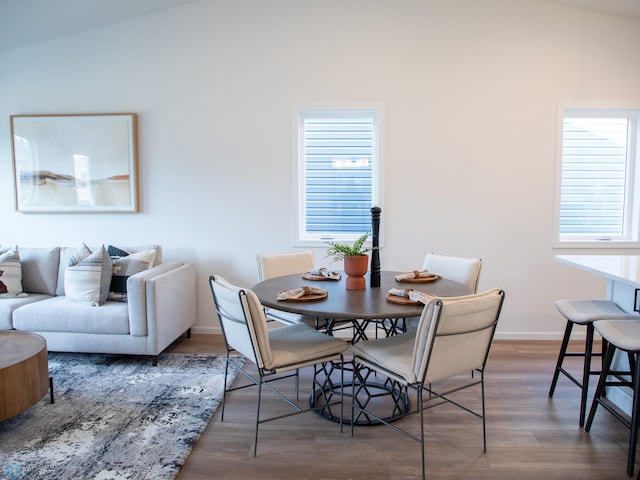 dining room with baseboards, wood finished floors, and a wealth of natural light