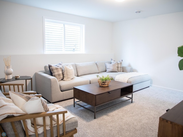 living room featuring light colored carpet