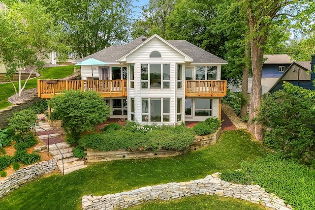3310 Lake Johanna Blvd, Arden Hills, MN 55112 - back of house with a shingled roof, a deck, and a yard