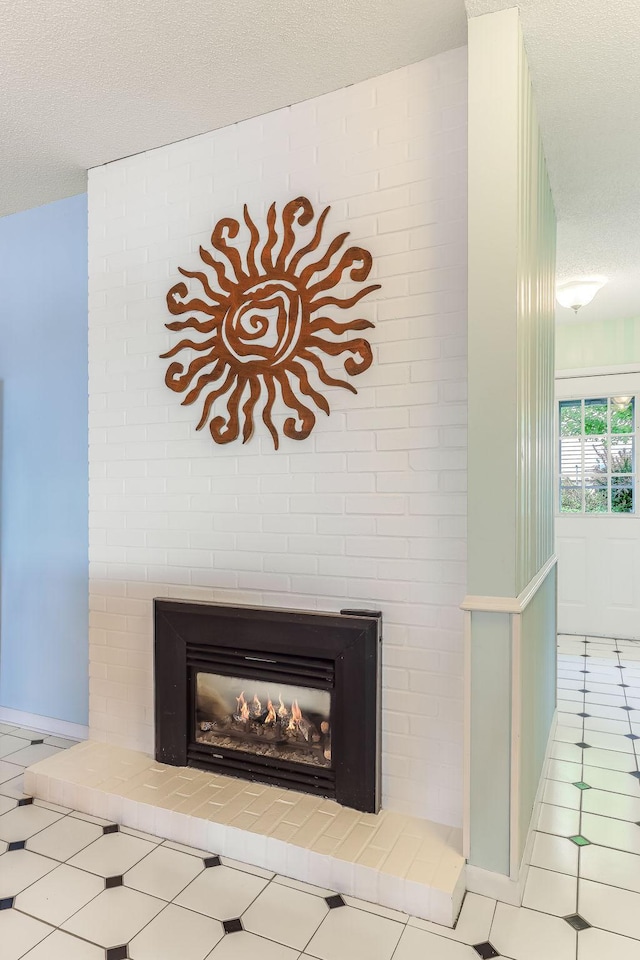 3310 Lake Johanna Blvd, Arden Hills, MN 55112 - detailed view of a textured ceiling and a brick fireplace