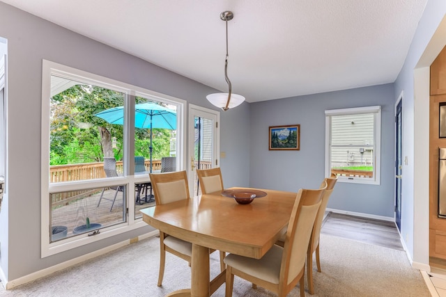 3310 Lake Johanna Blvd, Arden Hills, MN 55112 - dining space featuring baseboards and light carpet