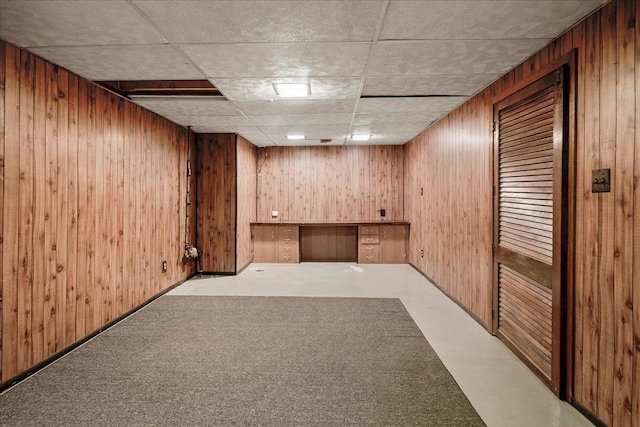 finished basement with wooden walls