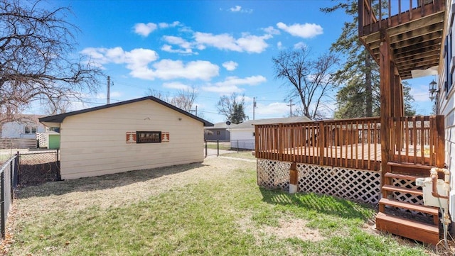 view of yard featuring a fenced backyard and a deck