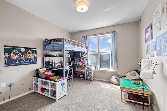 carpeted bedroom with baseboards and visible vents
