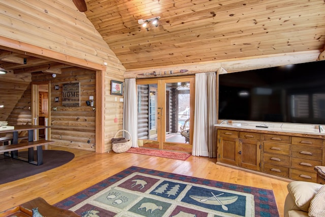 E6516 867th Ave, Colfax, WI 54730 - unfurnished living room featuring wooden ceiling, light wood-style flooring, and high vaulted ceiling