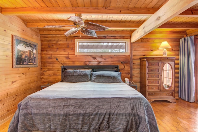 E6516 867th Ave, Colfax, WI 54730 - bedroom with wooden ceiling with exposed beams, wood-type flooring, and wooden walls