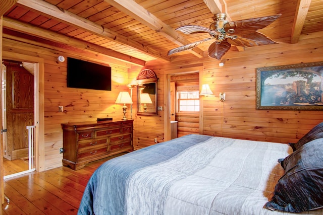 E6516 867th Ave, Colfax, WI 54730 - bedroom with wooden ceiling with exposed beams, wood-type flooring, and wooden walls