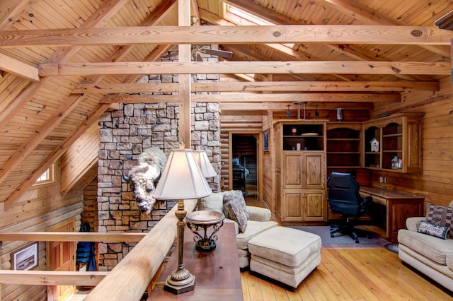E6516 867th Ave, Colfax, WI 54730 - living area featuring wood ceiling, a desk, and hardwood / wood-style floors