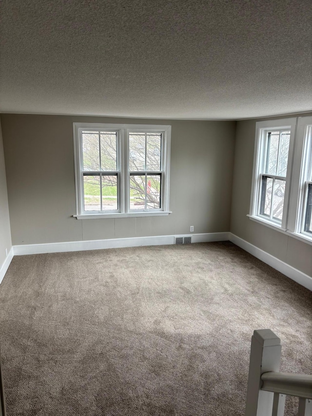 718 4th St N, Stillwater, MN 55082 - carpeted spare room featuring visible vents, baseboards, a textured ceiling, and a healthy amount of sunlight