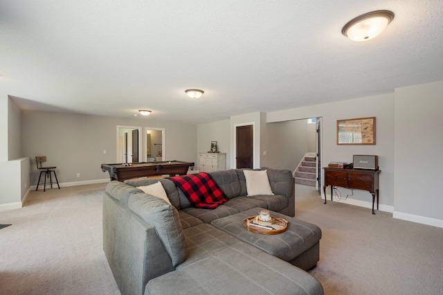 12816 Cedar Ridge Ln, Champlin, MN 55316 - living area featuring light colored carpet, stairs, and pool table