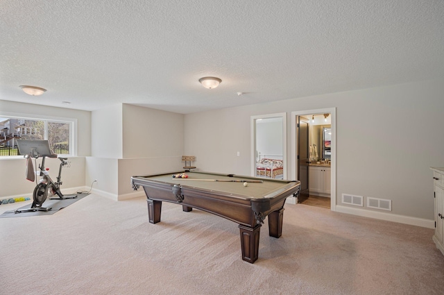 12816 Cedar Ridge Ln, Champlin, MN 55316 - game room with a textured ceiling, billiards table, and light carpet