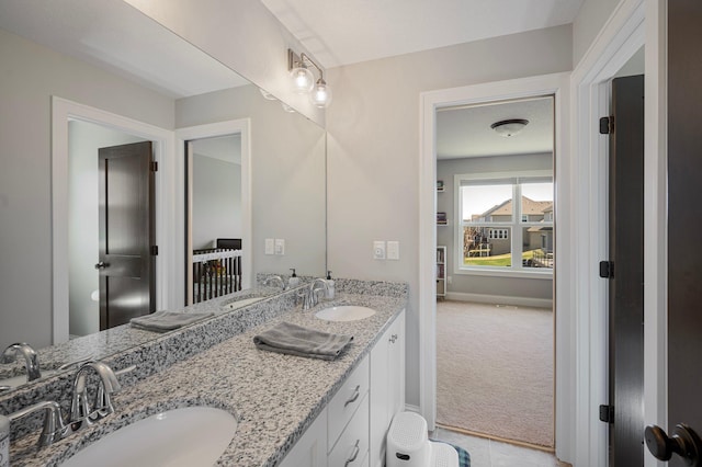12816 Cedar Ridge Ln, Champlin, MN 55316 - full bathroom featuring double vanity and tile patterned floors