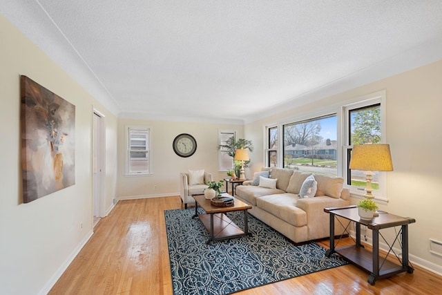 living room featuring baseboards and light wood-style floors