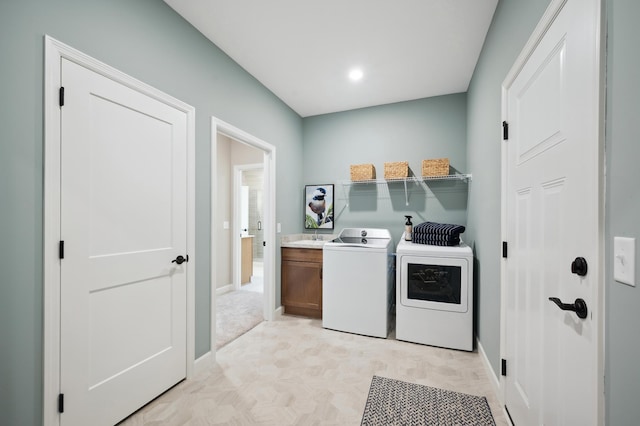 19999 Hunters Rdg, Corcoran, MN 55374 - laundry room with baseboards, independent washer and dryer, cabinet space, and recessed lighting