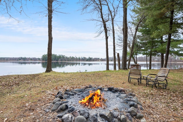 water view with an outdoor fire pit