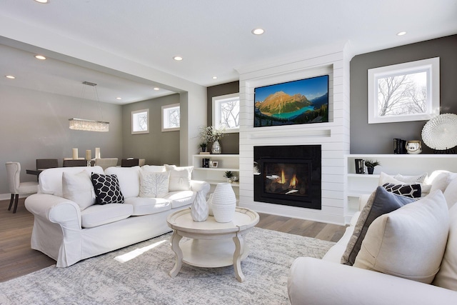 3542 Leroy St, Deephaven, MN 55391 - living area featuring wood finished floors, recessed lighting, and a fireplace