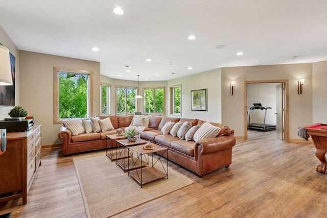 1656 Isabella Pkwy, Chaska, MN 55318 - living area featuring baseboards, light wood-style floors, recessed lighting, a textured ceiling, and pool table