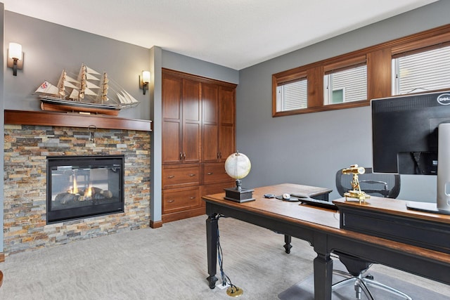 2919 Hilltop Dr, Chaska, MN 55318 - office featuring a fireplace and light colored carpet