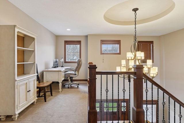 2919 Hilltop Dr, Chaska, MN 55318 - home office featuring carpet floors, recessed lighting, and baseboards