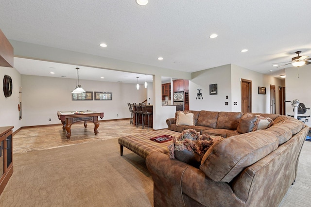 2919 Hilltop Dr, Chaska, MN 55318 - living area with pool table, recessed lighting, ceiling fan, light colored carpet, and baseboards